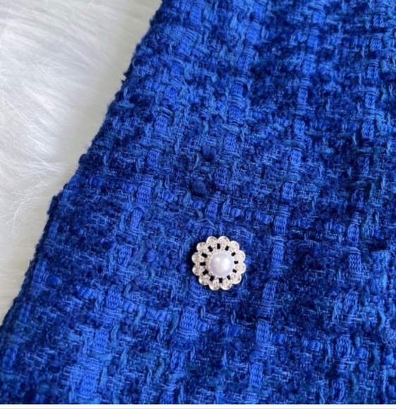 Zara Blue Tweed Jumper Dress Pinafore Mini Sleeveless Size Medium  With Pockets! - Picture 5 of 16